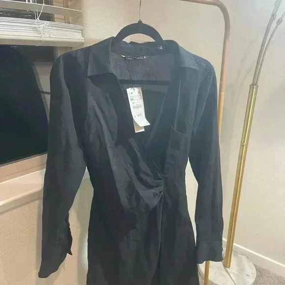 NWT Zara Black Wrap Dress - Picture 3 of 6